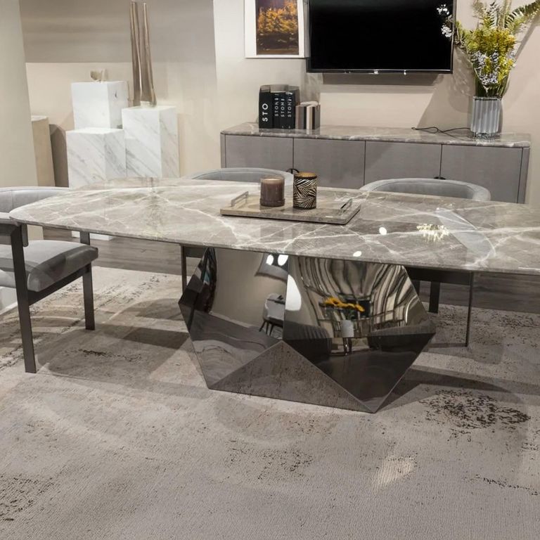 Maestro Dining Table - Marble with Metal Pedestal Base - Variation Available