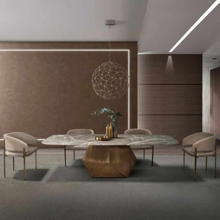 Maestro Dining Table - Marble with Metal Pedestal Base - Variation Available