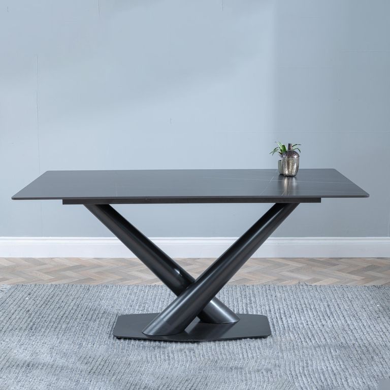 Maldon 6 Seater Black Ceramic Dining Table with V Base - 160cm