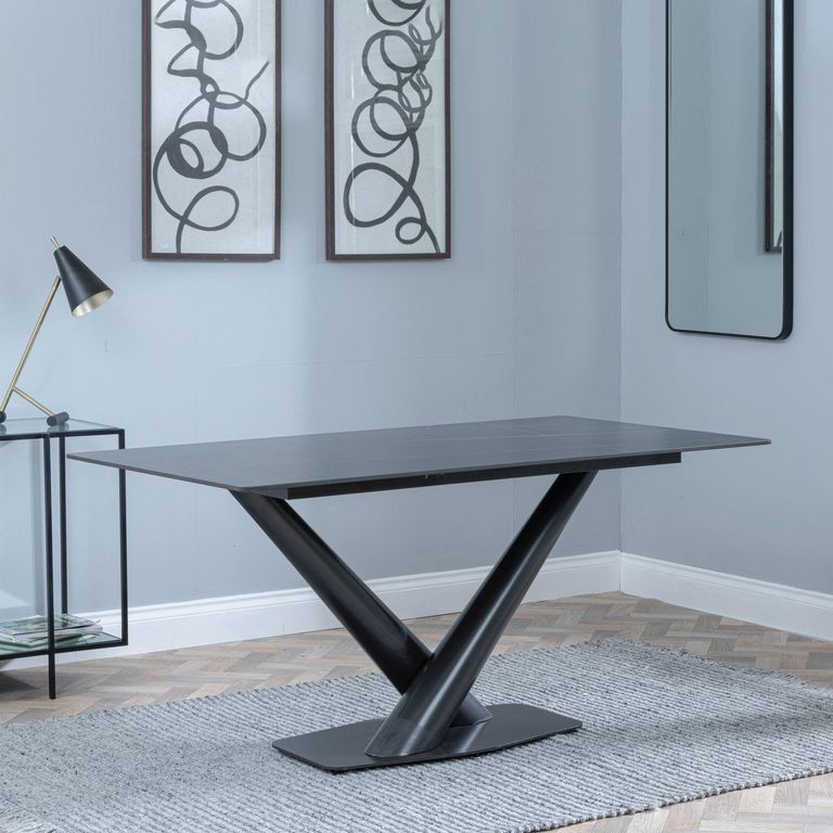 Maldon 6 Seater Black Ceramic Dining Table with V Base - 160cm