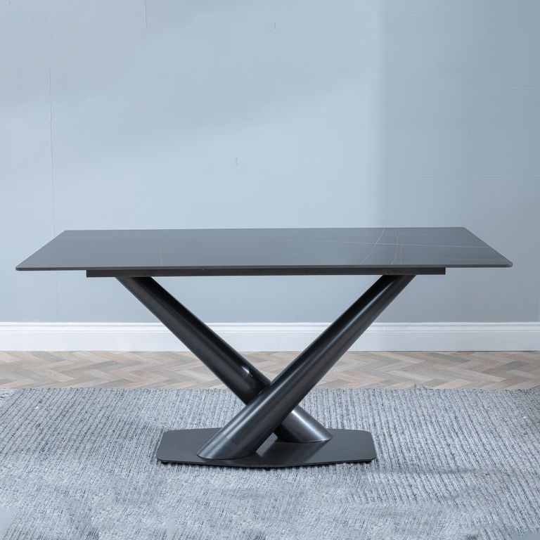Maldon 6 Seater Black Ceramic Dining Table with V Base - 160cm