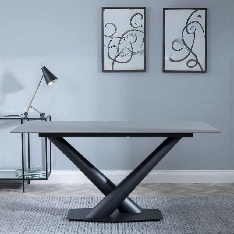 Maldon 6 Seater Grey Ceramic Dining Table with Black V Base - 160cm