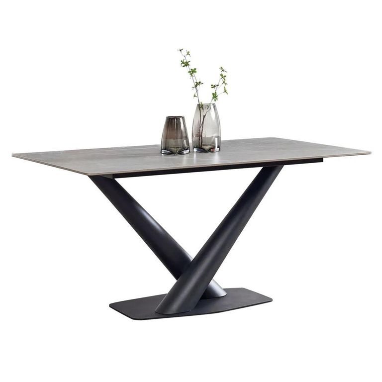 Maldon 6 Seater Grey Ceramic Dining Table with Black V Base - 160cm