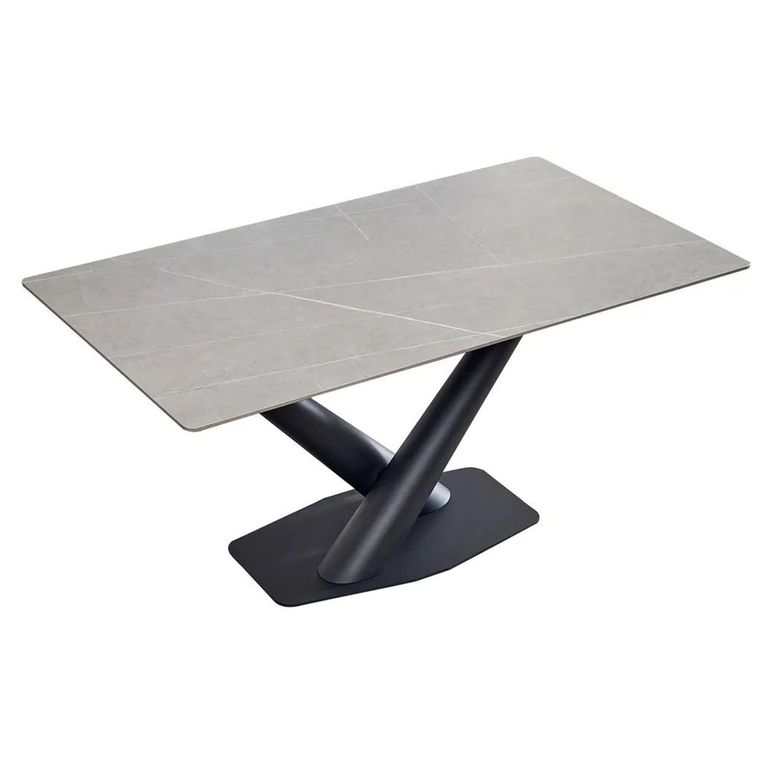 Maldon 6 Seater Grey Ceramic Dining Table with Black V Base - 160cm