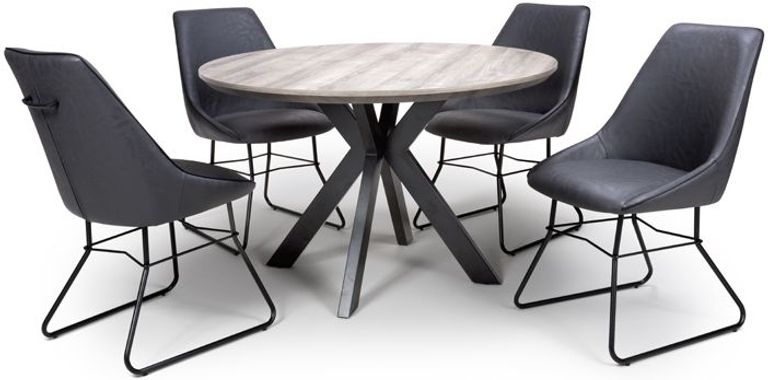 Manhattan Extending Dining Table - Grey - 4-6 Seater - 120cm-160cm - Oval - Black Spider Legs Base