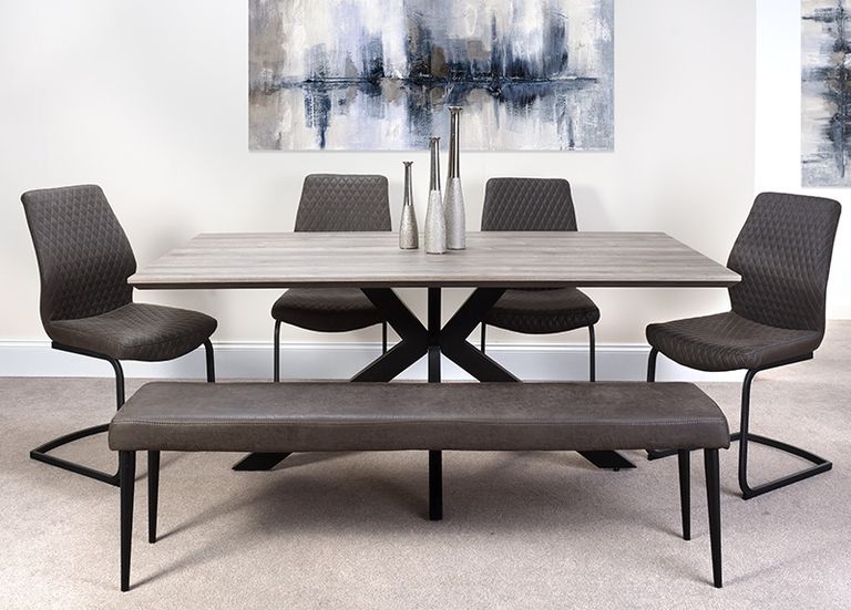 Manhattan Dining Table - Grey - 6 Seater - 180cm - Black Spider Legs Base
