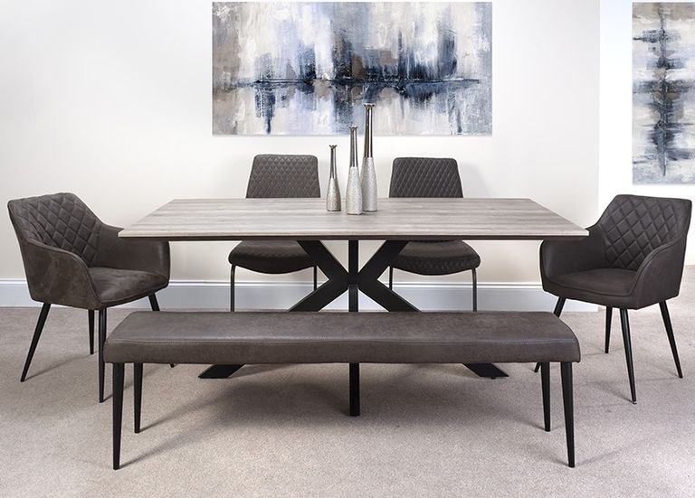 Manhattan Dining Table - Grey - 6 Seater - 180cm - Black Spider Legs Base