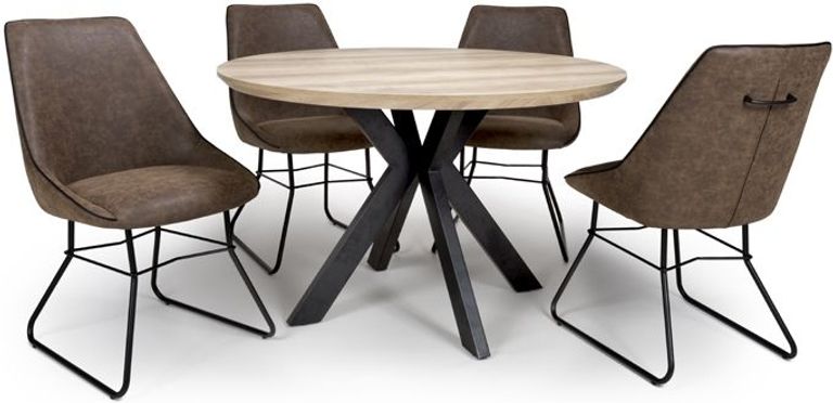 Manhattan Dining Table - Oak - 4 Seater - 120cm - Round - Black Spider Legs Base