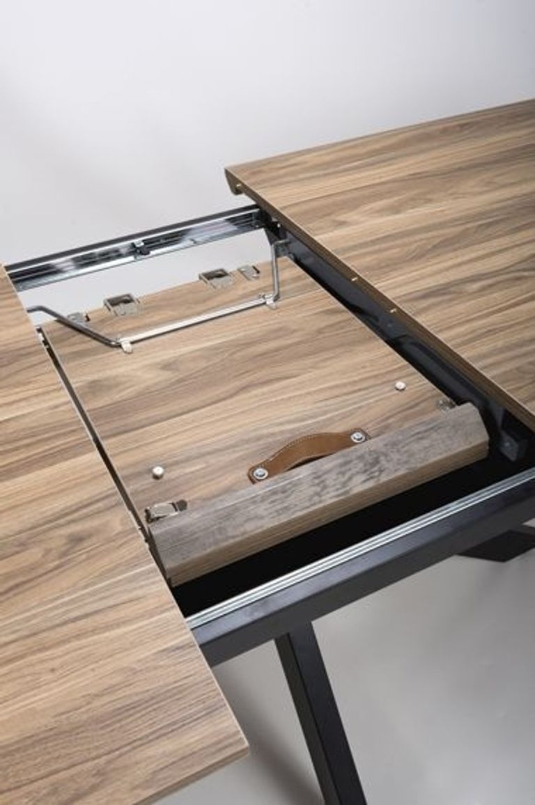 Manhattan Extending Dining Table - Walnut - 6-8 Seater - 180cm-220cm - Black Spider Legs Base