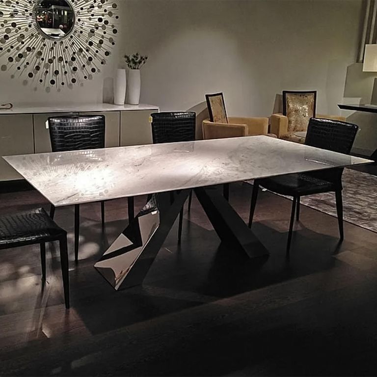 Butterfly Dining Table - Marble with Stainless Steel Pedestal Base - Variation Available