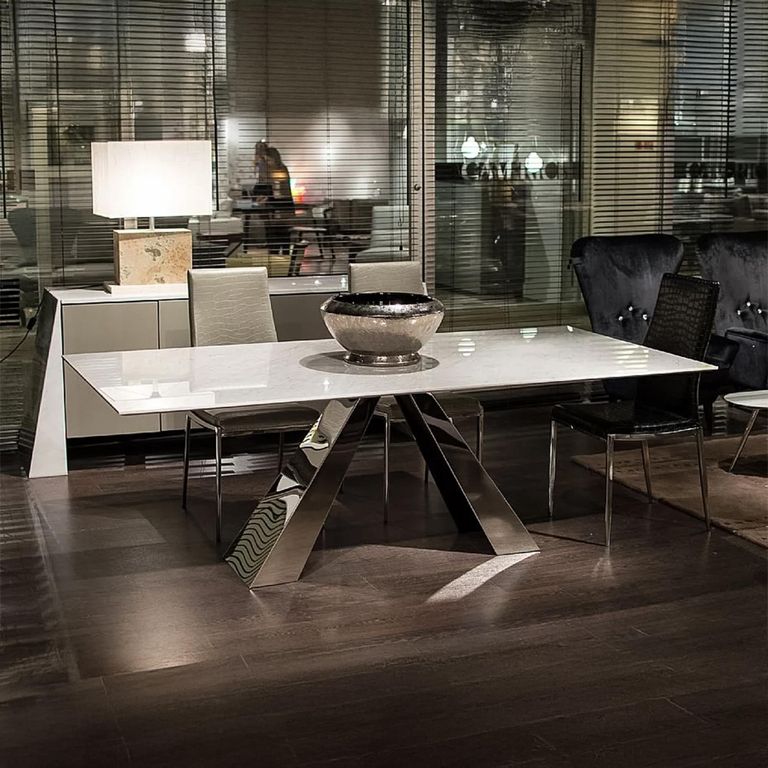 Butterfly Dining Table - Marble with Stainless Steel Pedestal Base - Variation Available