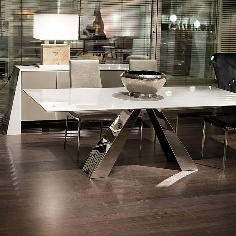 Butterfly Dining Table - Marble with Stainless Steel Pedestal Base - Variation Available