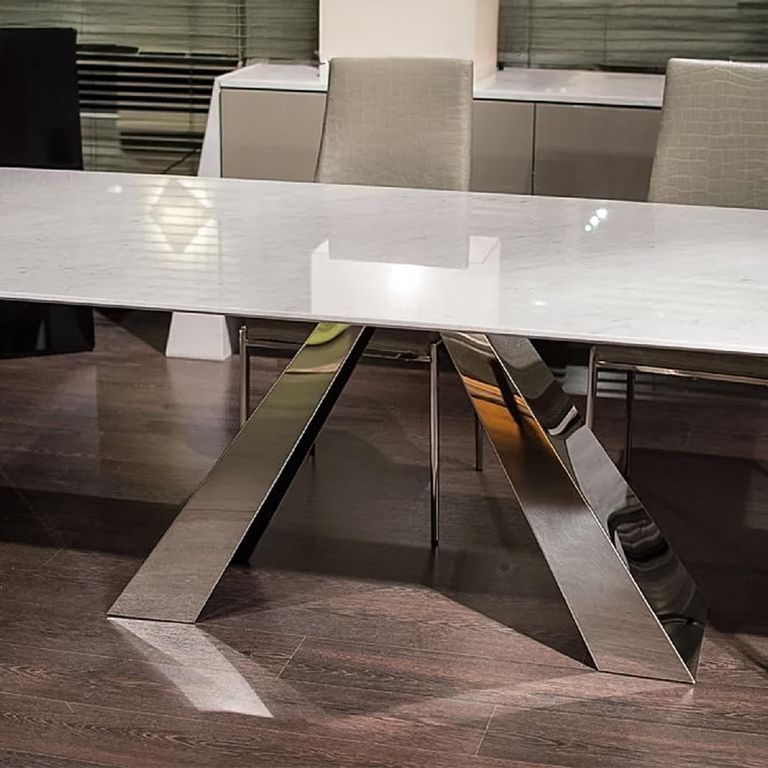 Butterfly Dining Table - Marble with Stainless Steel Pedestal Base - Variation Available