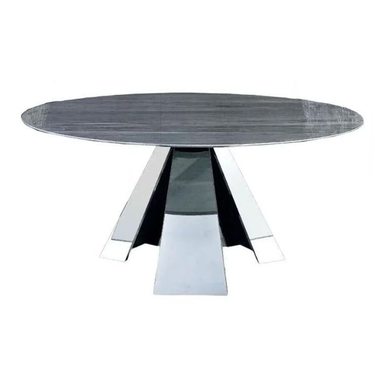 Butterfly Dining Table - Round - Marble with Stainless Steel Pedestal Base - Variation Available