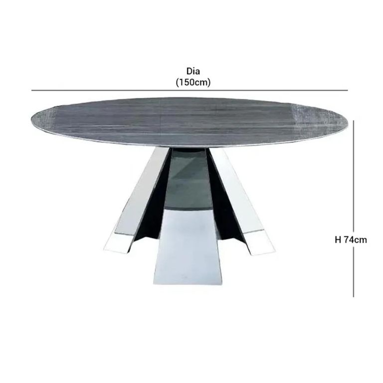 Butterfly Dining Table - Round - Marble with Stainless Steel Pedestal Base - Variation Available