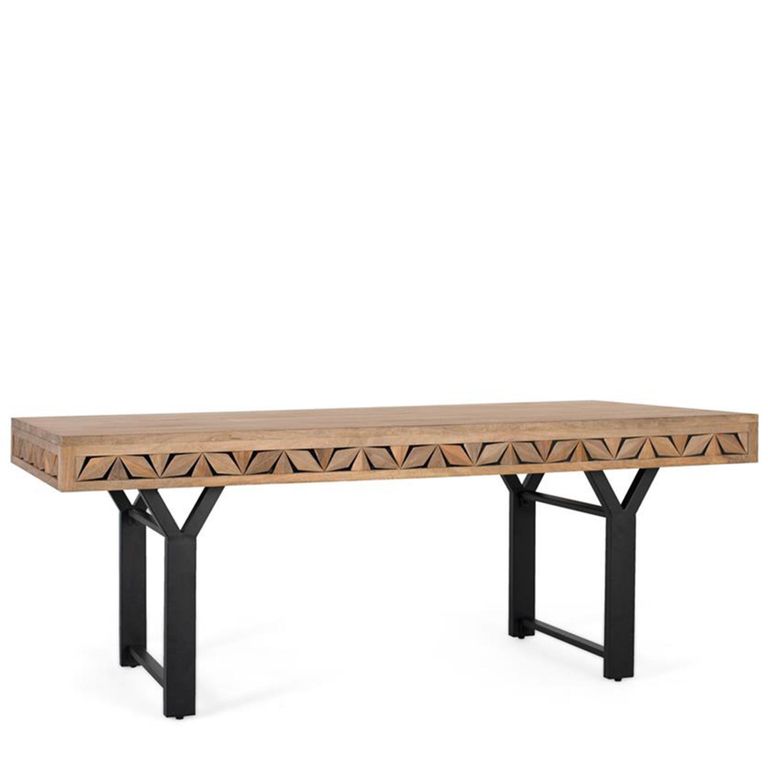 Marlee Dining Table - Mango Wood - Geometric - 8 Seater - 200cm