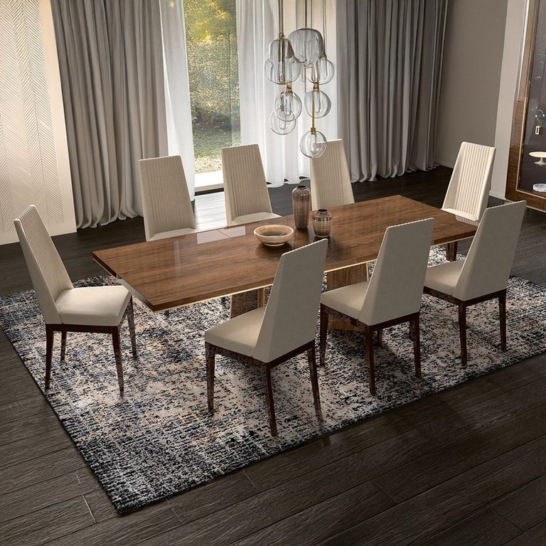 Modern Eva Extending Dining Table - 6-10 Seater - 270cm - Walnut with Gold Trim