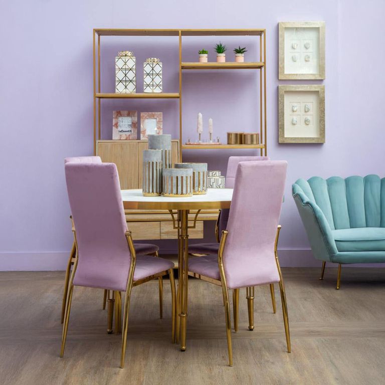 Modica Dining Table - 4 Seater - 120cm - Round - White Concrete with Gold Base