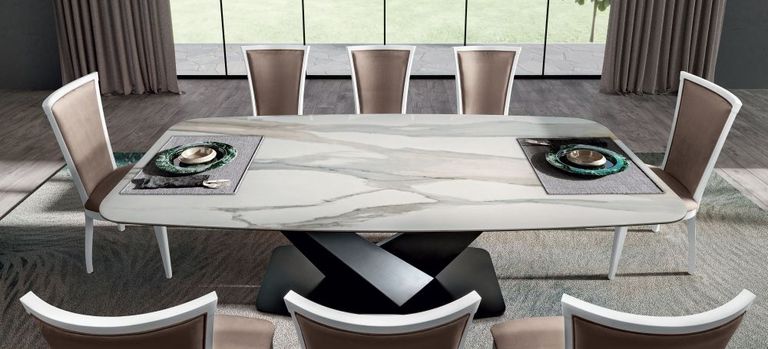 Elite Dining Table - Ceramic - with V Base - Bianco Antico - Variant Available