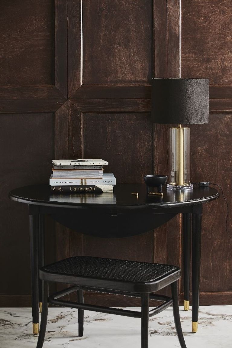 AHR Black Mango Wood Round Drop Leaf Dining Table - 6 Seater