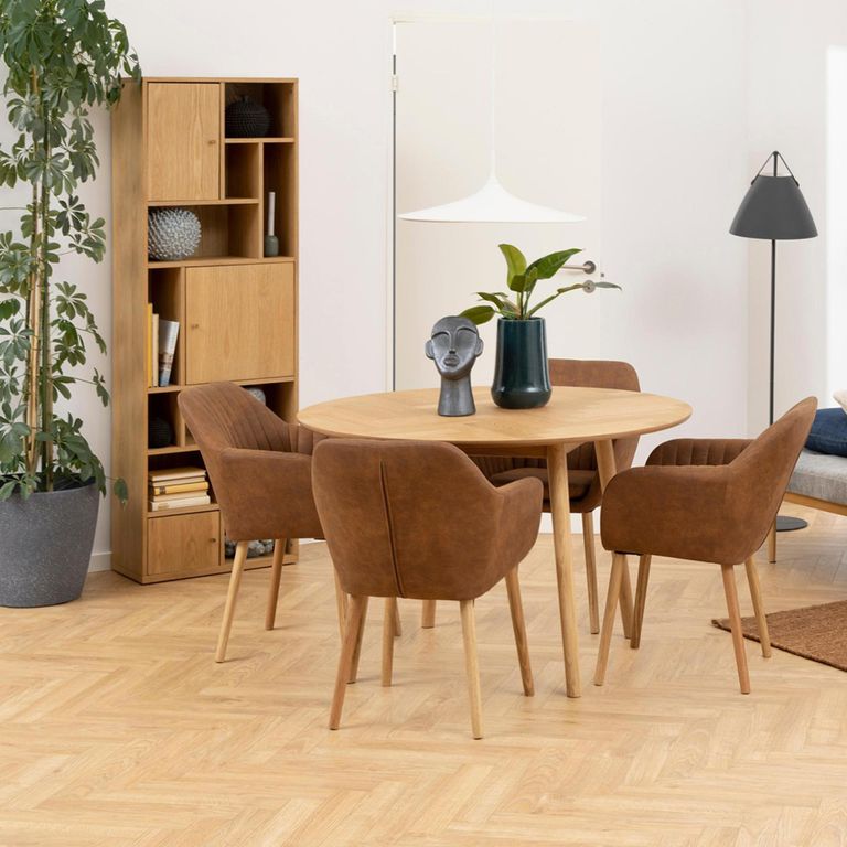 Nagano Round Dining Table - 4 Seater - 120cm - Herringbone Oak Pattern