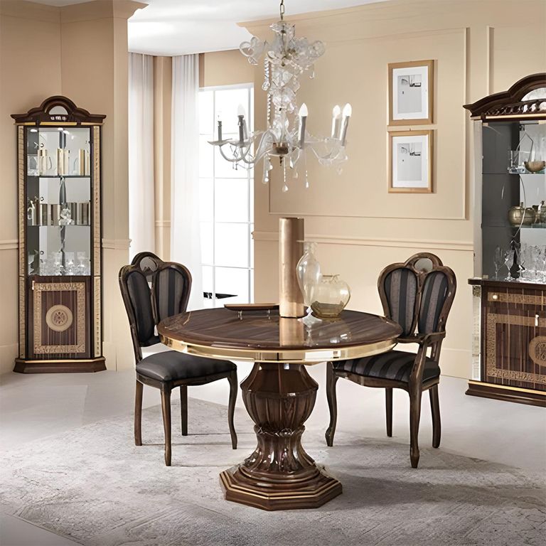 New Venus Walnut Italian 4 Seater Round Pedestal Dining Table - 110cm