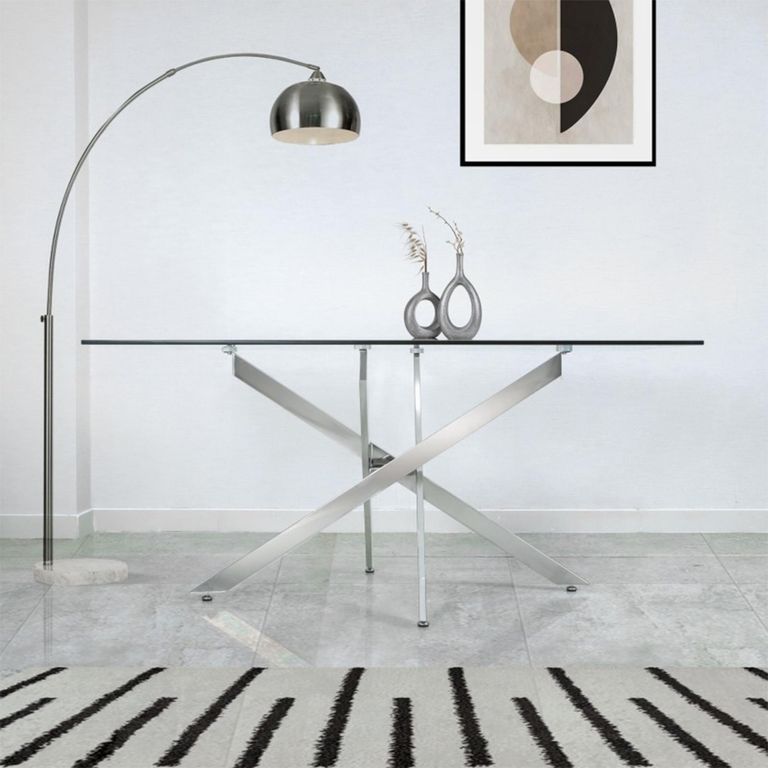 Nova Dining Table - 6 Seater - 160cm - Glass and Chrome Intersected Legs