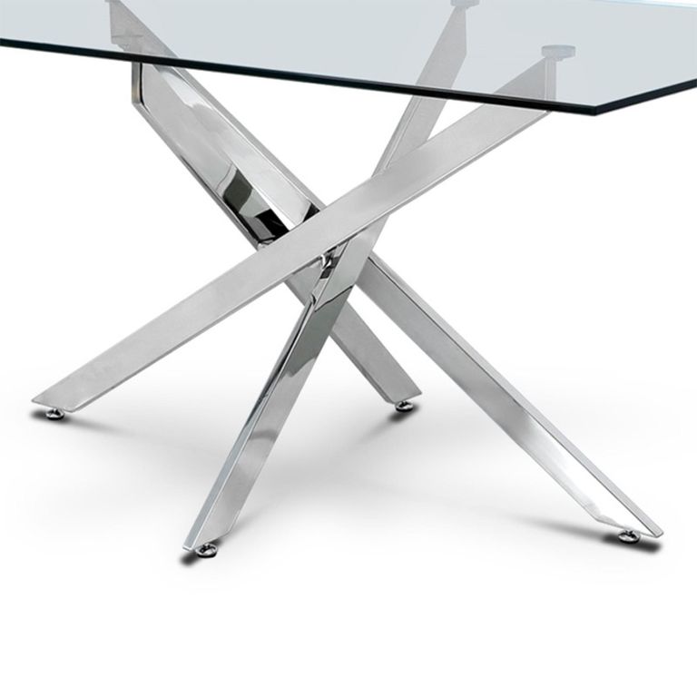 Nova Dining Table - 6 Seater - 160cm - Glass and Chrome Intersected Legs