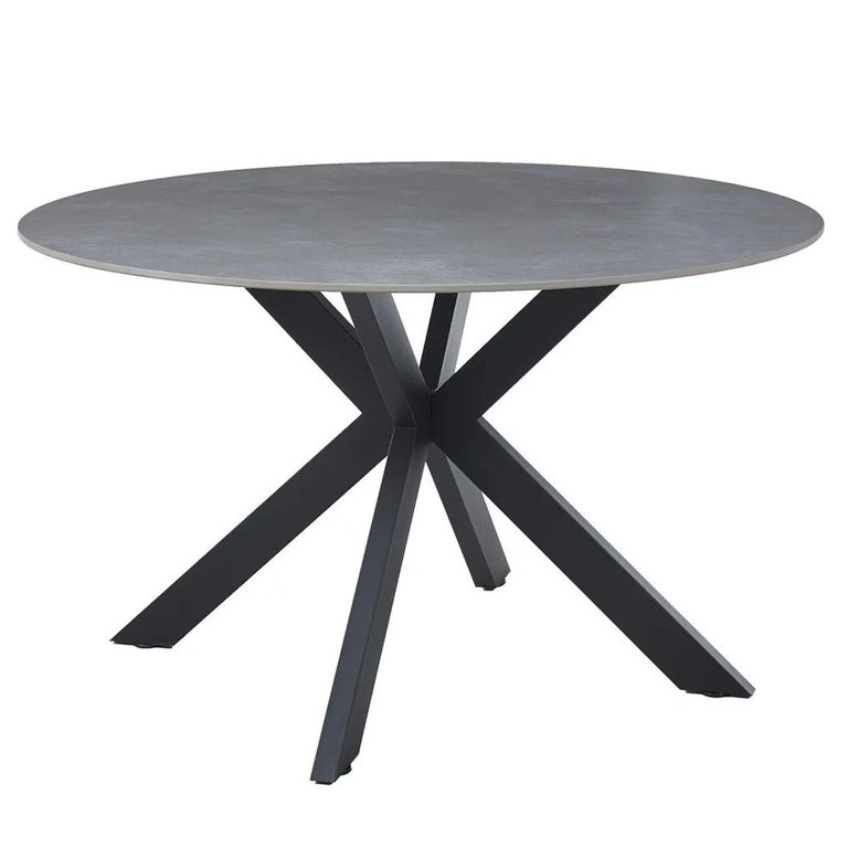 Novara 4 Seater Grey Ceramic Round Dining Table with Black Star Base - 130cm