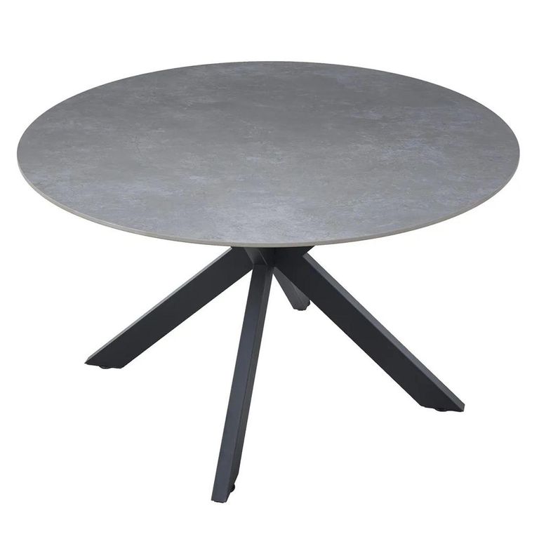 Novara 4 Seater Grey Ceramic Round Dining Table with Black Star Base - 130cm