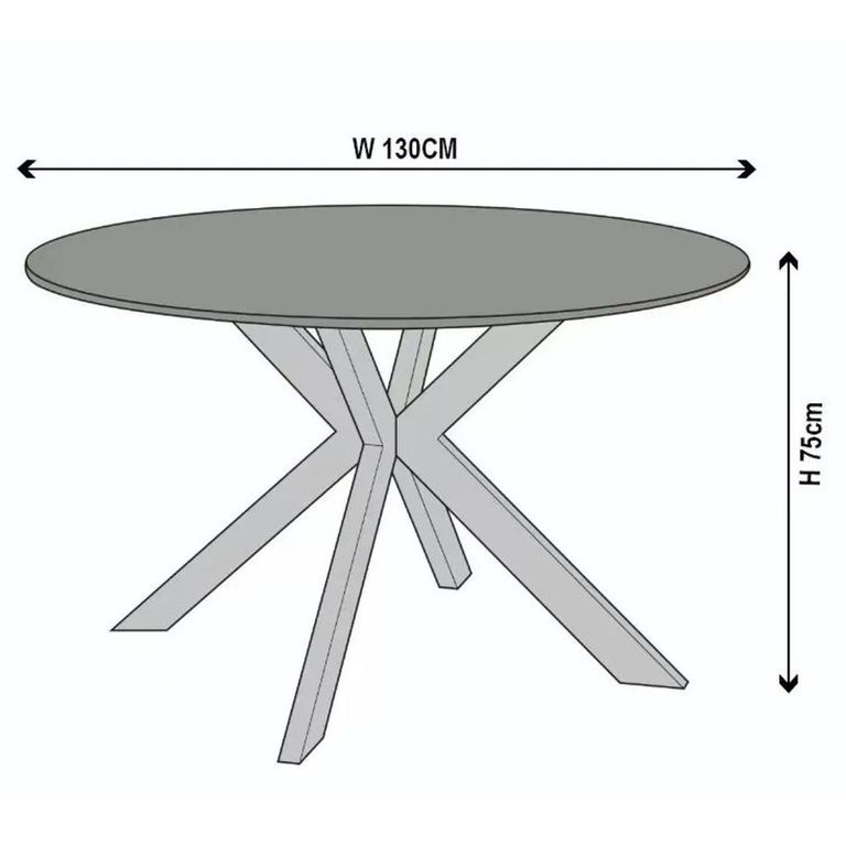 Novara 4 Seater Grey Ceramic Round Dining Table with Black Star Base - 130cm
