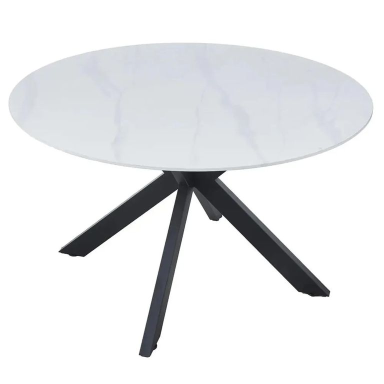 Novara 4 Seater White Ceramic Round Dining Table with Black Star Base - 130cm