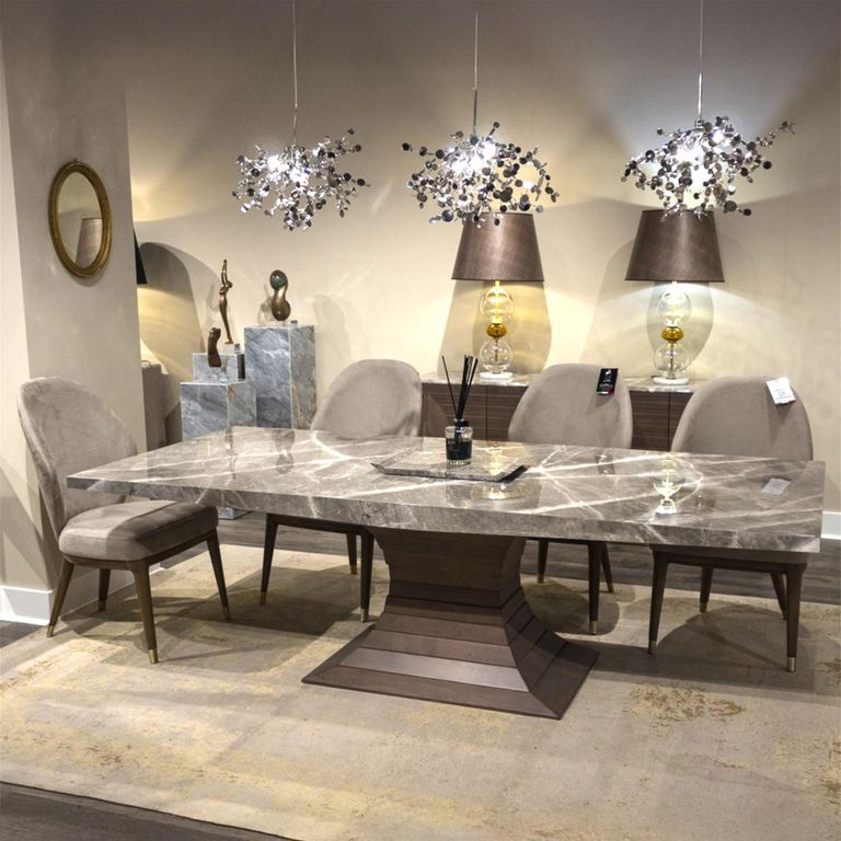 Opera Dining Table - Marble with Wooden Pedestal Base - Variation Available