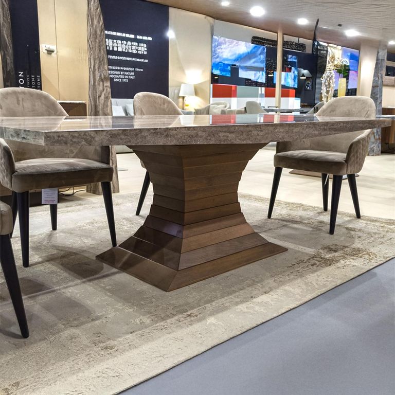 Opera Dining Table - Marble with Wooden Pedestal Base - Variation Available
