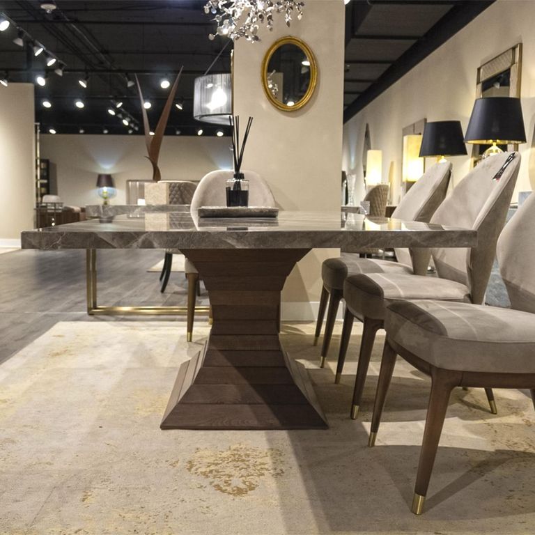 Opera Dining Table - Marble with Wooden Pedestal Base - Variation Available