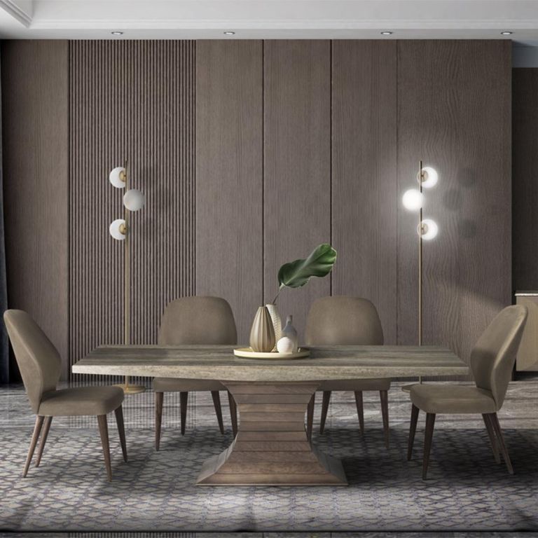 Opera Dining Table - Marble with Wooden Pedestal Base - Variation Available