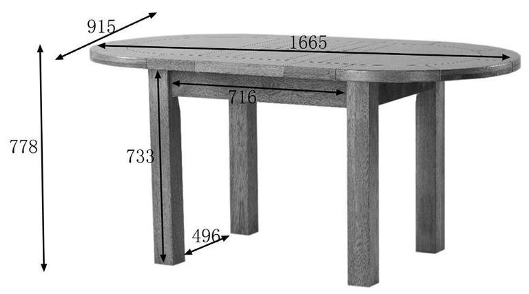 Originals Rustic Oak Oval Large 4-6 Seater Extending Dining Table - 131.5cm-166.5cm