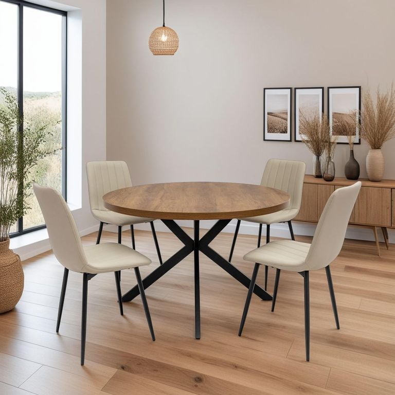Panama Dark Oak 4 Seater Round Dining Table with Spider Legs - 120cm