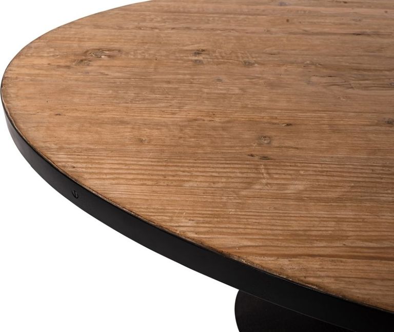 Revival Reclaimed Pine and Black Metal Flute Base Large Oval Dining Table - 6 Seater
