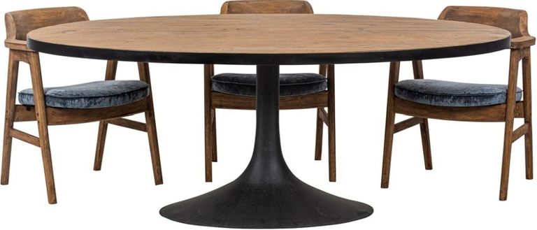 Revival Reclaimed Pine and Black Metal Flute Base Large Oval Dining Table - 6 Seater