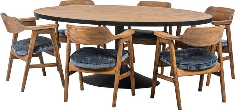 Revival Reclaimed Pine and Black Metal Flute Base Large Oval Dining Table - 6 Seater