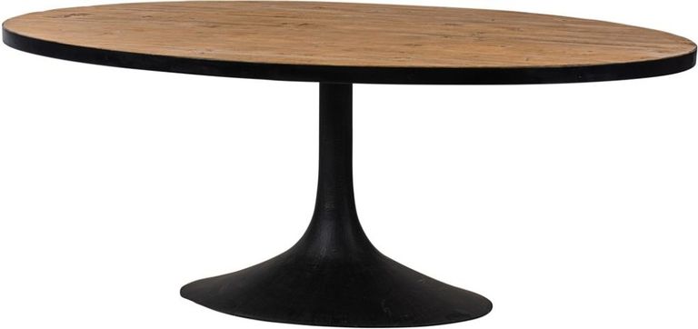 Revival Reclaimed Pine and Black Metal Flute Base Large Oval Dining Table - 6 Seater