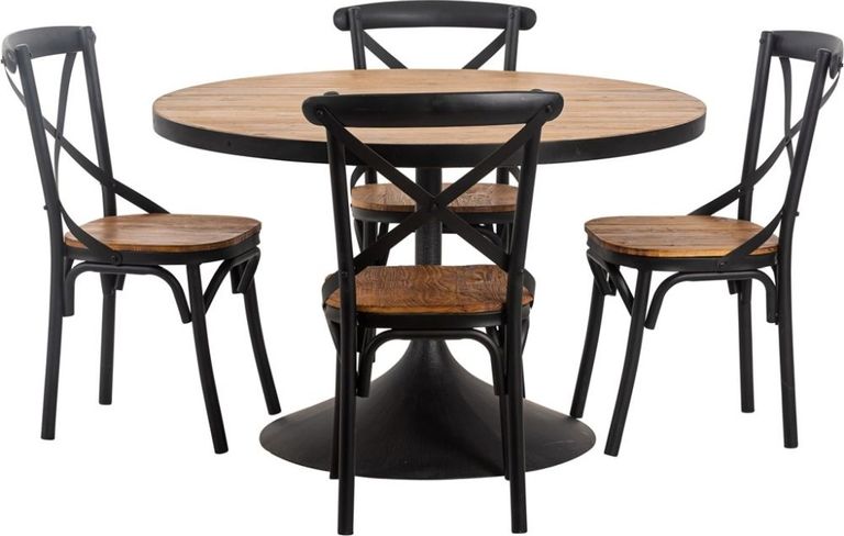 Revival Reclaimed Pine and Black Metal Flute Base Round Dining Table - 4 Seater