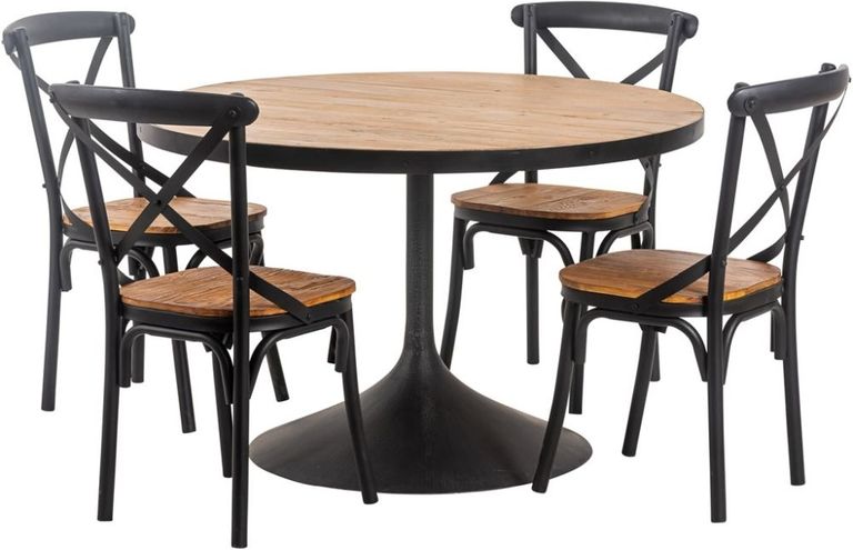 Revival Reclaimed Pine and Black Metal Flute Base Round Dining Table - 4 Seater