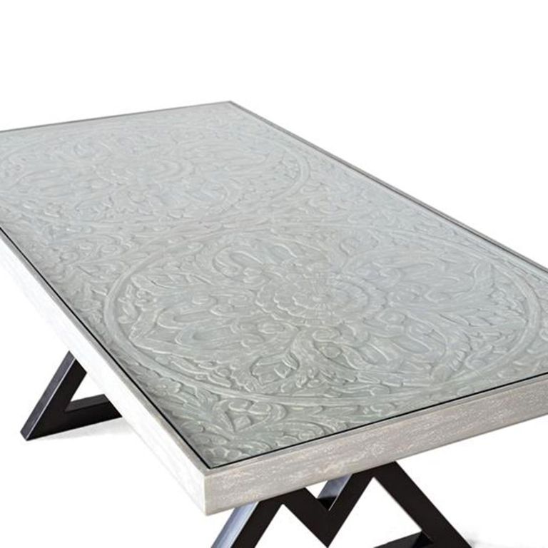 Rovigo Dining Table - Grey Carved Mango Wood - 8 Seater - 200cm