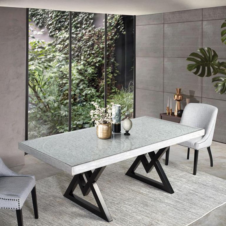 Rovigo Dining Table - Grey Carved Mango Wood - 8 Seater - 200cm