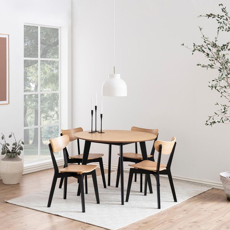 Roxby Round Dining Table - 2 Seater - 105cm - Oak and Black