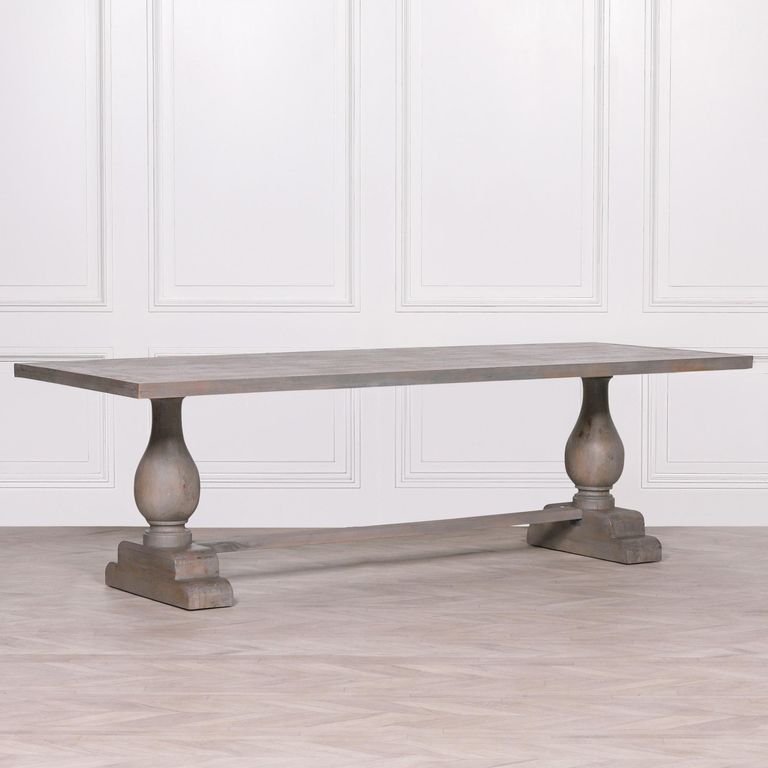 Rustic Grey Washed Mango Wood Double Pedestal Dining Table - 12 Seater - 260cm