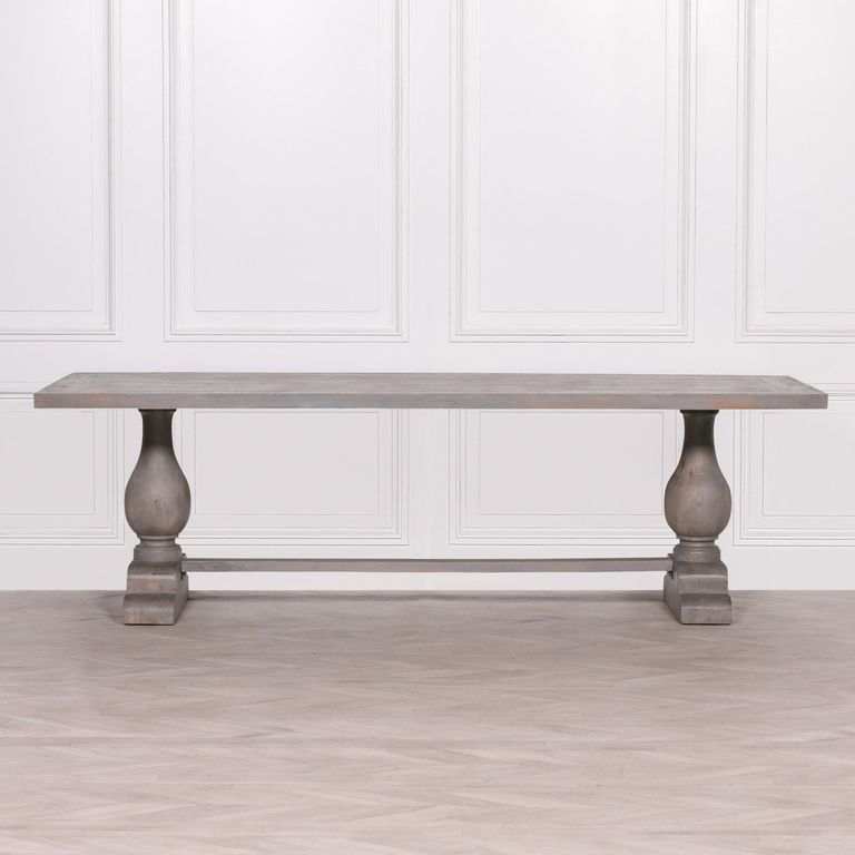 Rustic Grey Washed Mango Wood Double Pedestal Dining Table - 12 Seater - 260cm