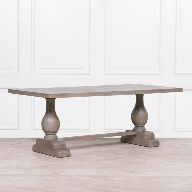 Rustic Grey Washed Mango Wood Double Pedestal Dining Table - 8 Seater - 210cm